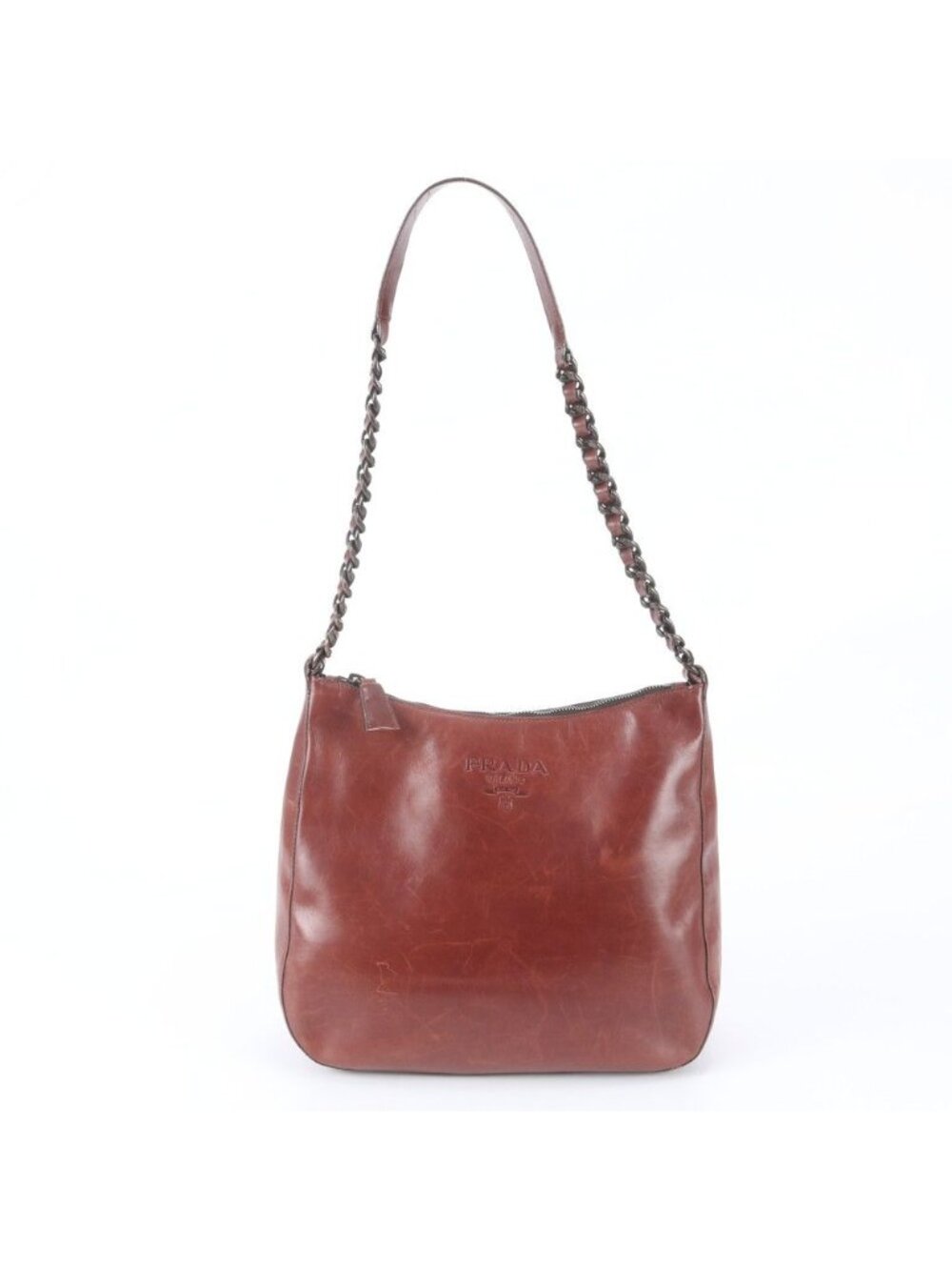 Prada Leather Chain Shoulder Bag Hand Brown